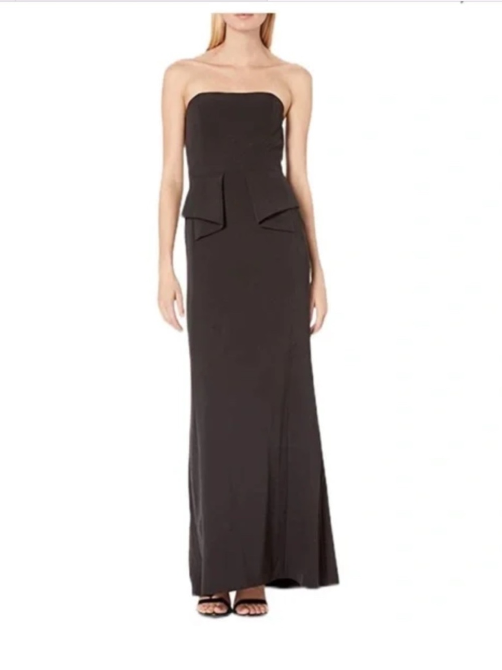 Aidan Mattox Gwyneth Strapless Crepe Peplum Gown, Black, Size 6 Formal Wedding